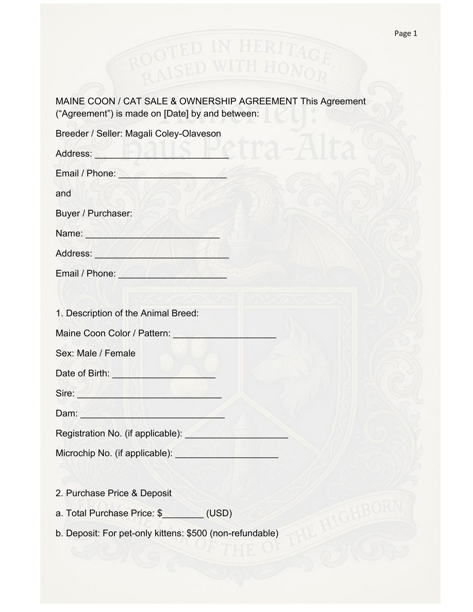 Aetherley Haus Kitten Contract Page 1