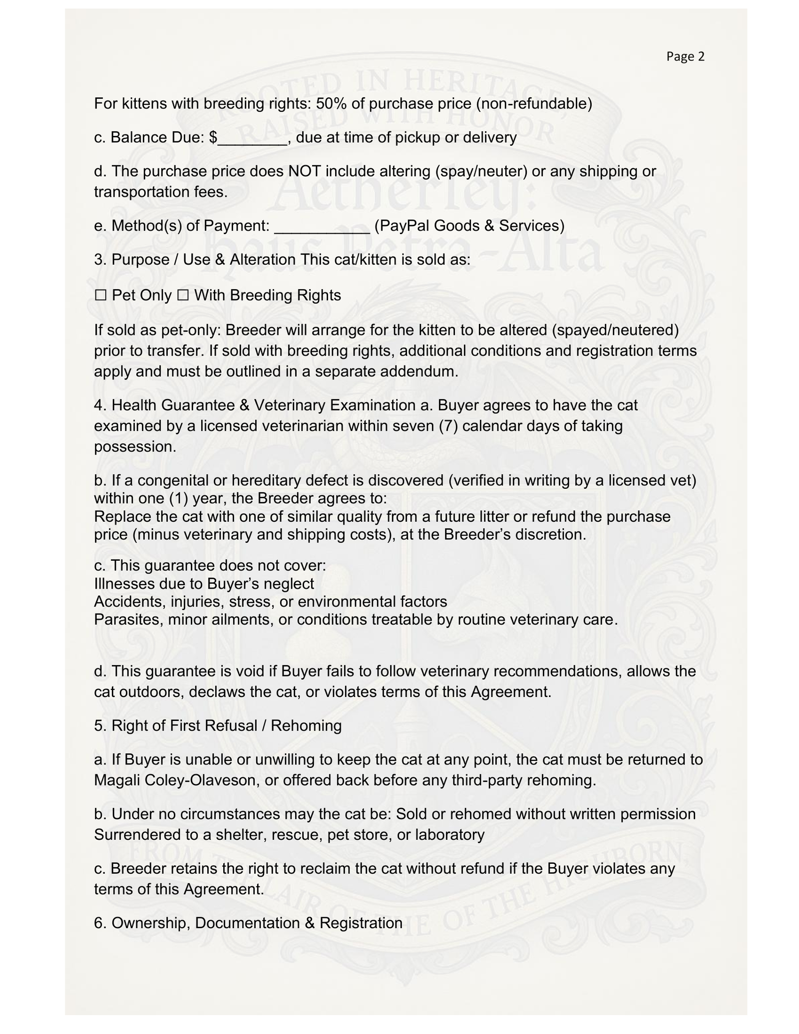 Aetherley Haus Kitten Contract Page 2