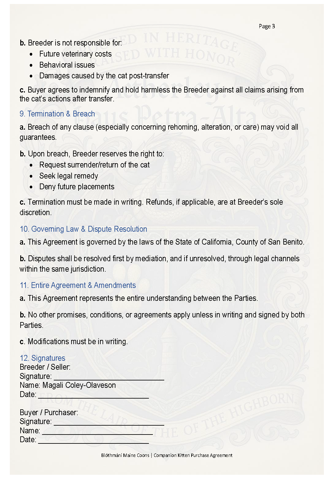 Aetherley Haus Kitten Contract Page 3